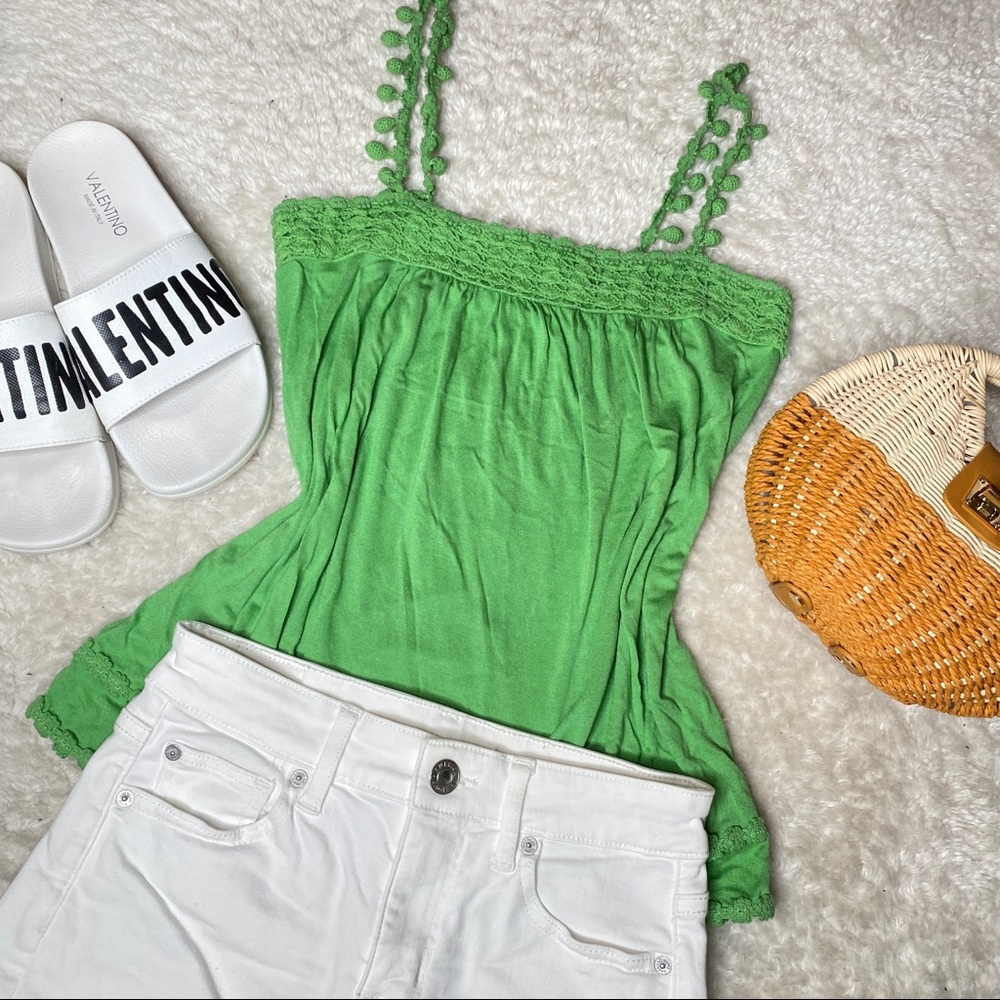 ⭐️2/$35⭐️ Y2K Juicy Couture Green Straight-Neck Bubble-Strap Tank Top